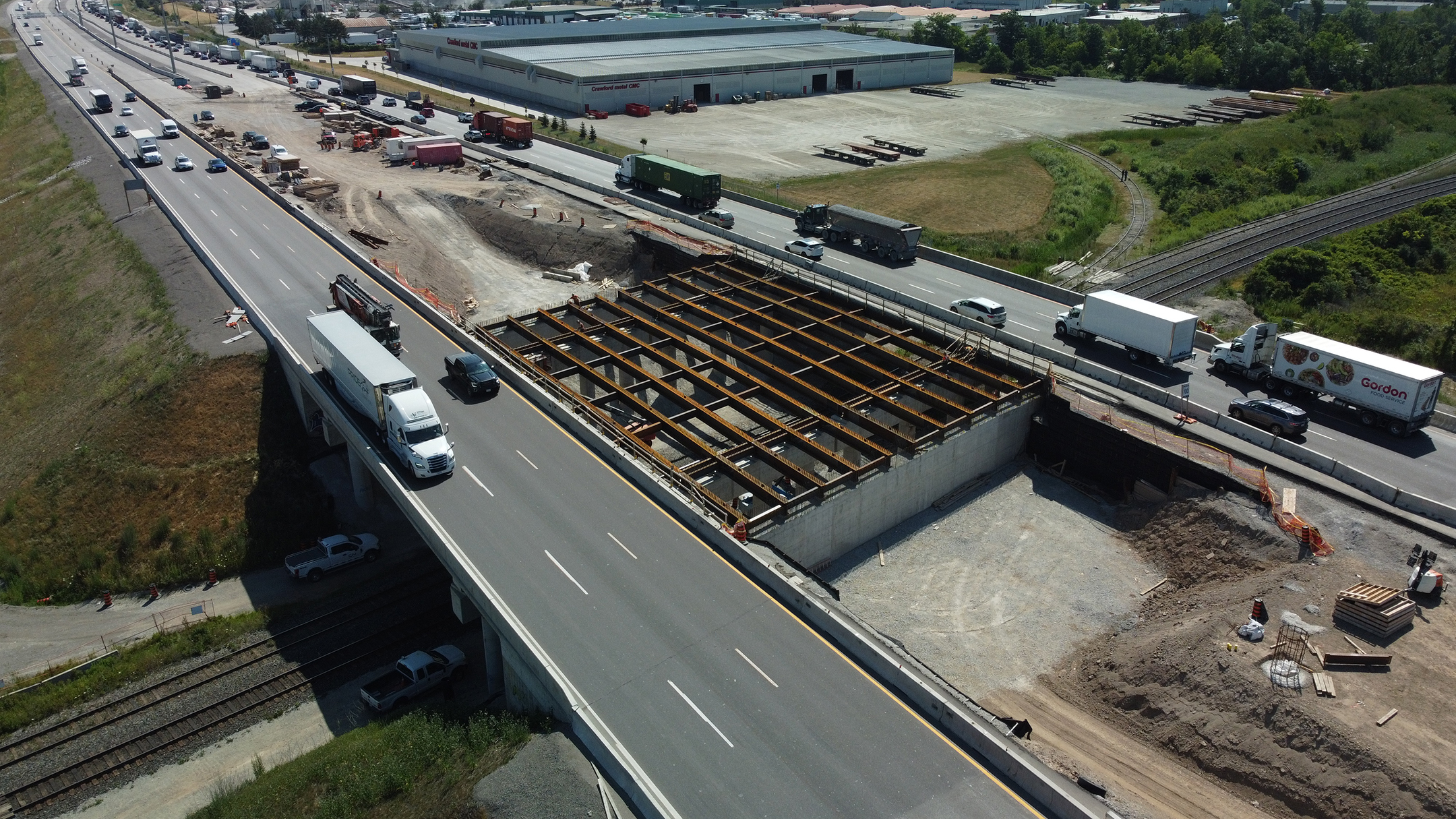 Girder installation at CN Rail Bridge nearly complete.