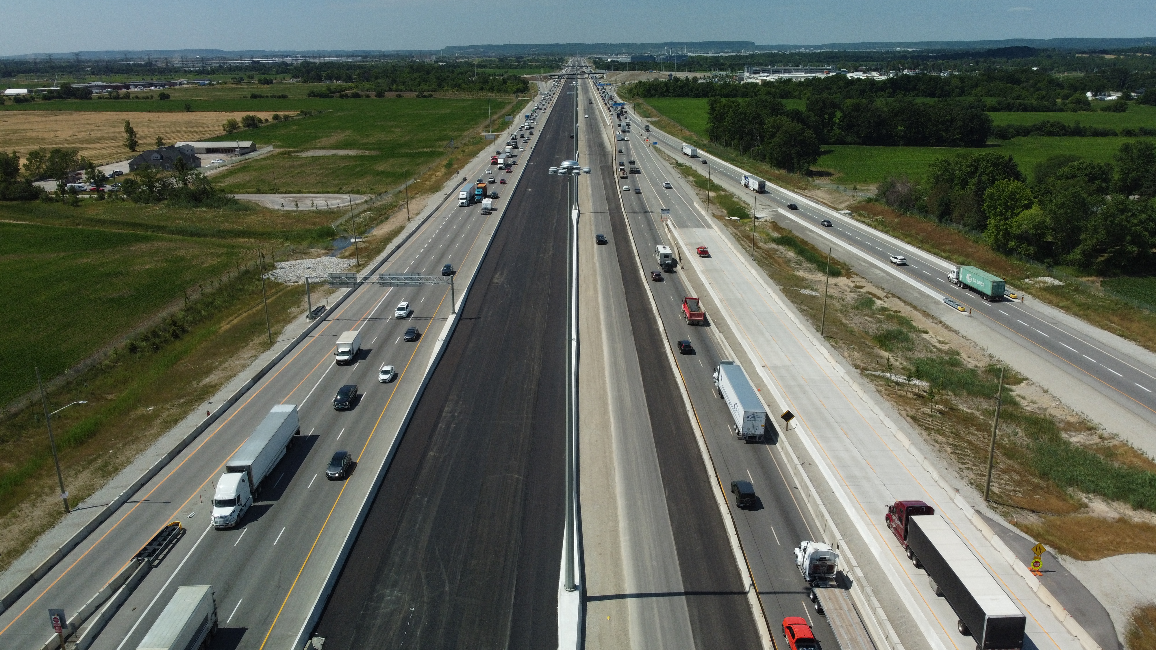 Collector and express lanes nearly ready to welcome traffic Highway 407ETR to James Snow Parkway.