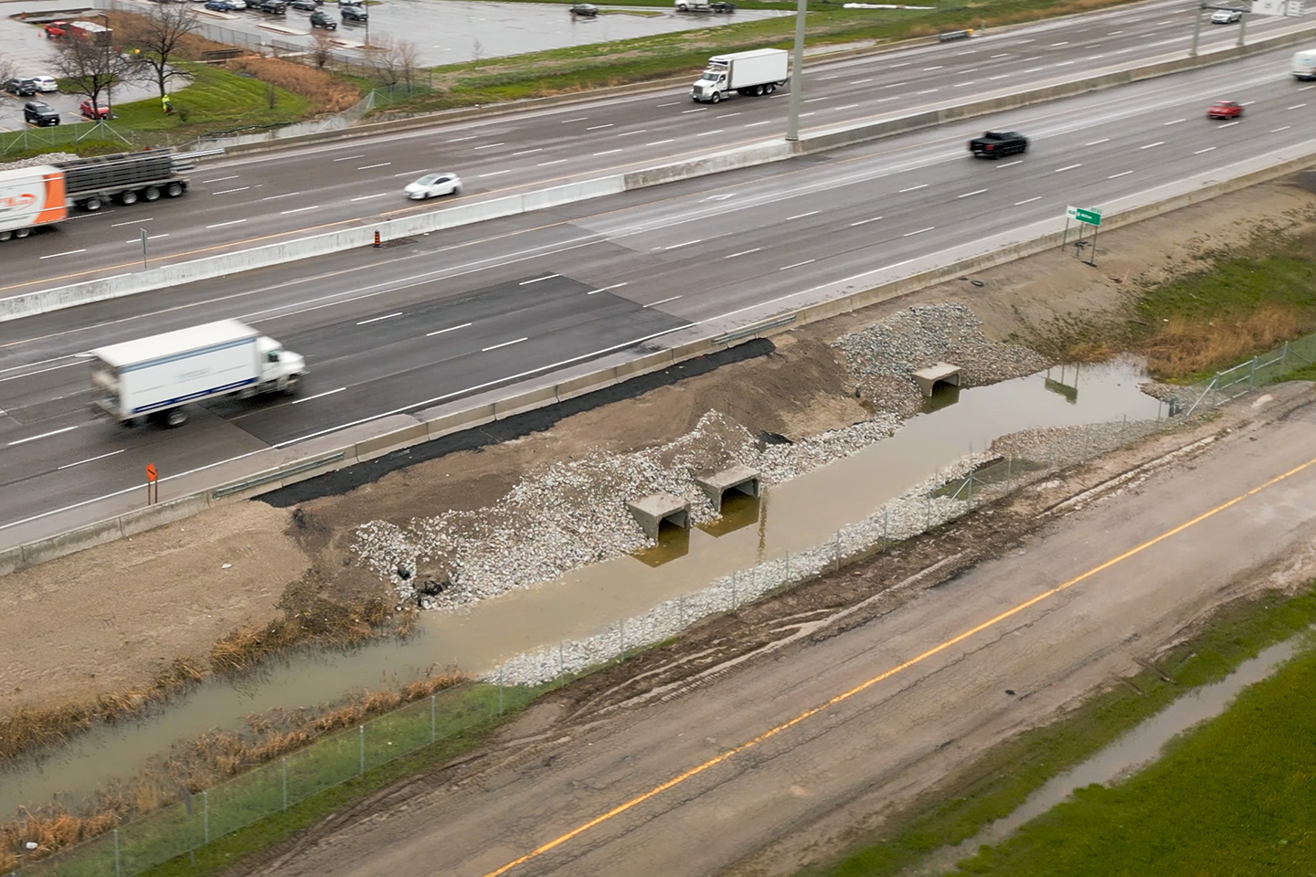 New culvert at Regional Road 25 and Highway 401 westbound